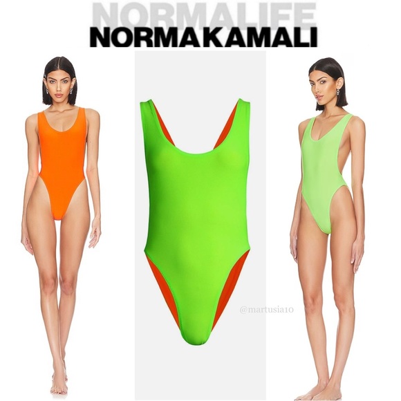 Norma Kamali Other - NORMA KAMALI Reversible Marissa Swimsuit sz S in Neon Green & Orange